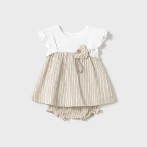Vestido - Beige y Blanco (6 - 9 M)