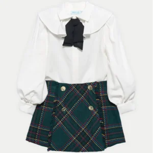 Conjunto Niña X2 - Camisa Blanca y Falda Verde(14)