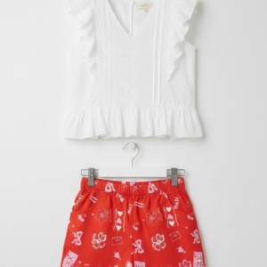 Conjunto Niña X2 - Short Rojo Y Camisa Blanca (14)