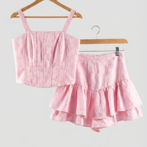 Conjunto Niña X2 - Falda Short Y Camisa Rosa Bordado (12)