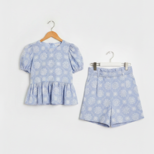Conjunto Niña X2 - Falda Short Y Camisa Lavanda Bordado