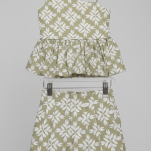 Conjunto Niña X2 - Short Y Camisa Oliva/Blanco