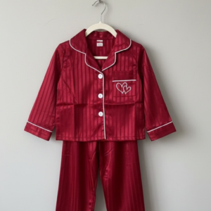 Conjunto Pijama Niña X2 - Rojo Satinado Corazon (3)